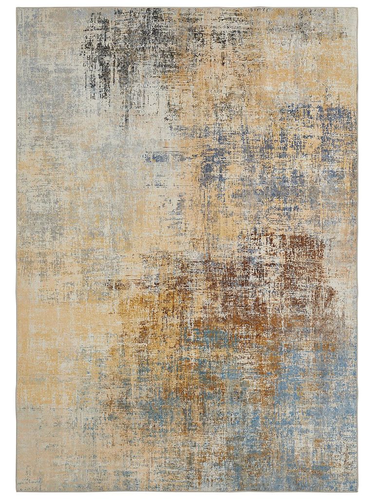 Wohnzimmer Teppich Pila, in der Farbe Gelb-Blau, mit einer Abmessung von ca. 120 x 170 cm. 