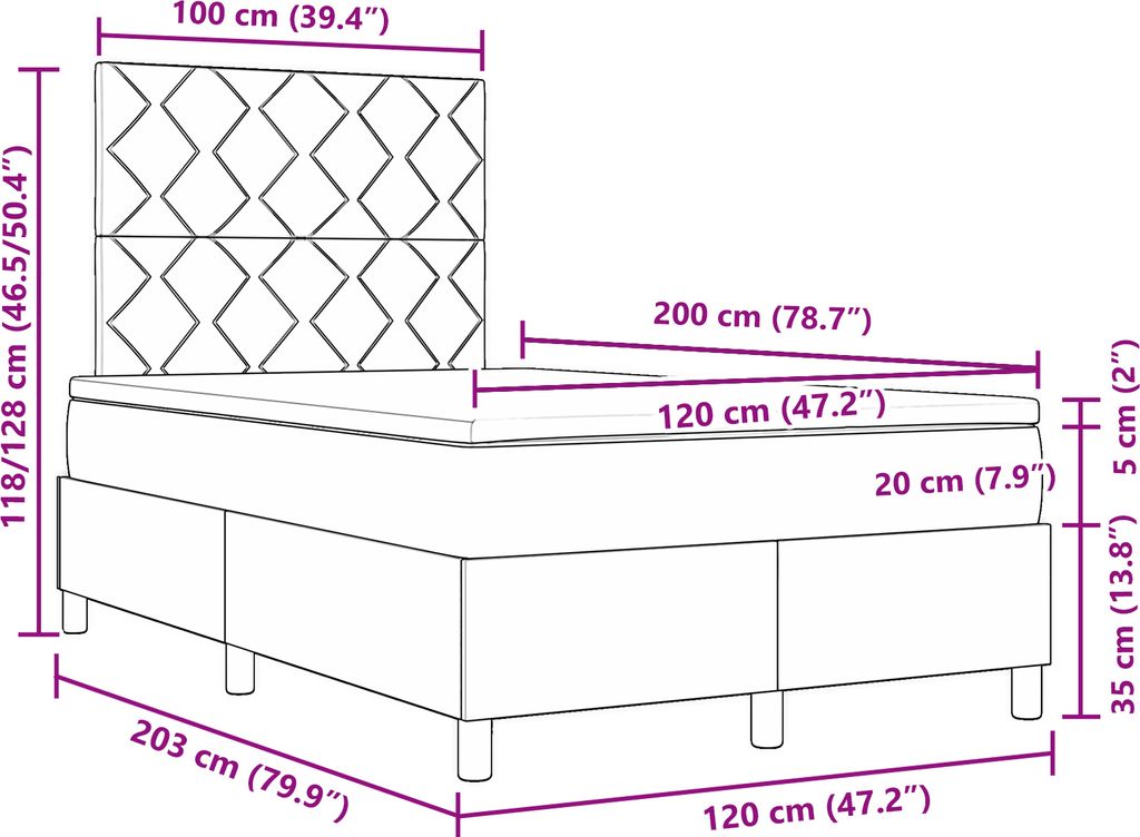 Möbel Bettrahmen, Boxspringbett mit Matratze Dunkelgrau 120x200 cm Stoff - Klassische Betten Neu99939
