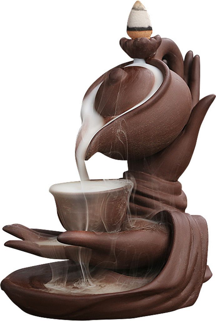 klassischer Weihrauchbrenner Beruhigende Reinigung liquispurpurer Sand Buddha Handhänge Pot Backflow Censer Home Decor-Rot