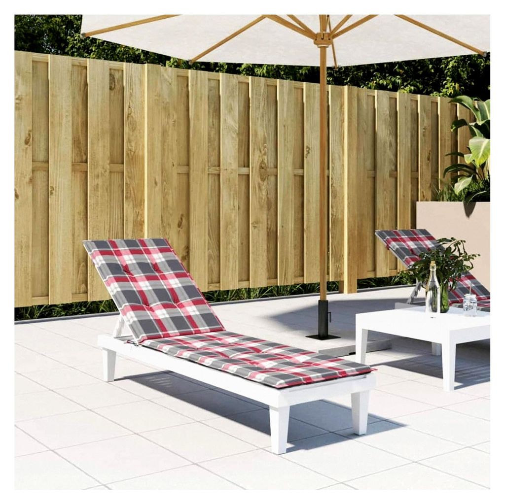 Liegestuhlauflage mit rotem Karomuster (75+105) x50x3 cm, Auflage für Hollywoodschaukel, Sonnenliege, Gartenliege und Deckchair
