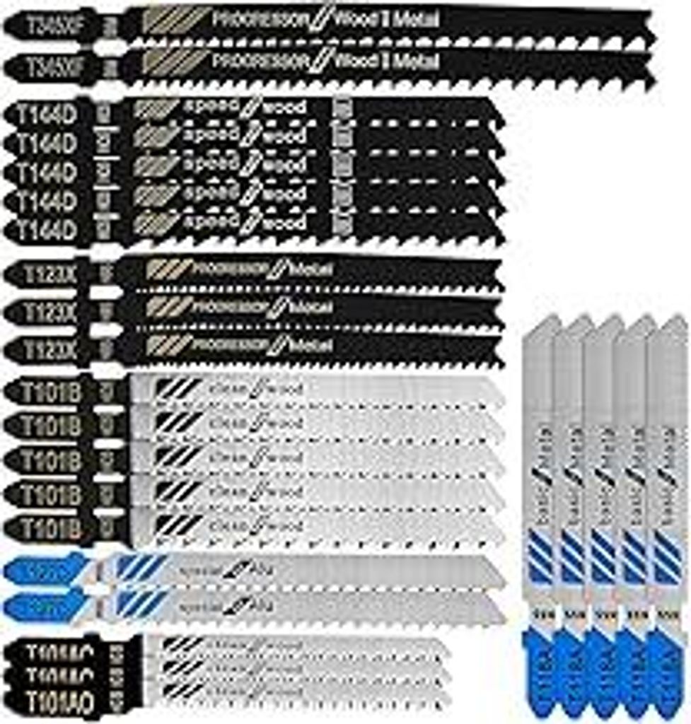 Yonality stichsägeblatt set 25tlg mit aufbewahrungskoffer, metall stichsägeblätter holz jigsaw sägen, sägeblätter stichsäge zubehör, t-scha...