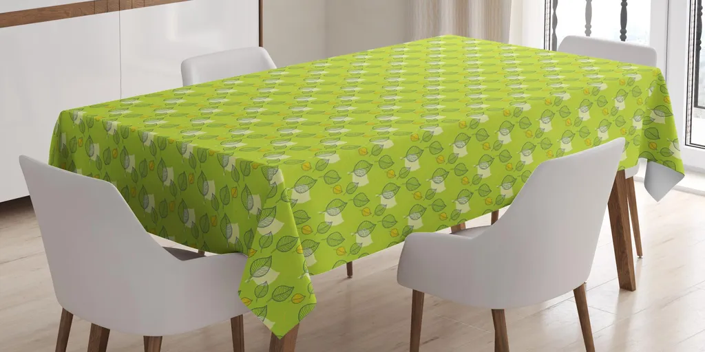 Tovaglia ABAKUHAUS Foglie Autunnali 140x240cm - Arredo Tavola Verde Mela