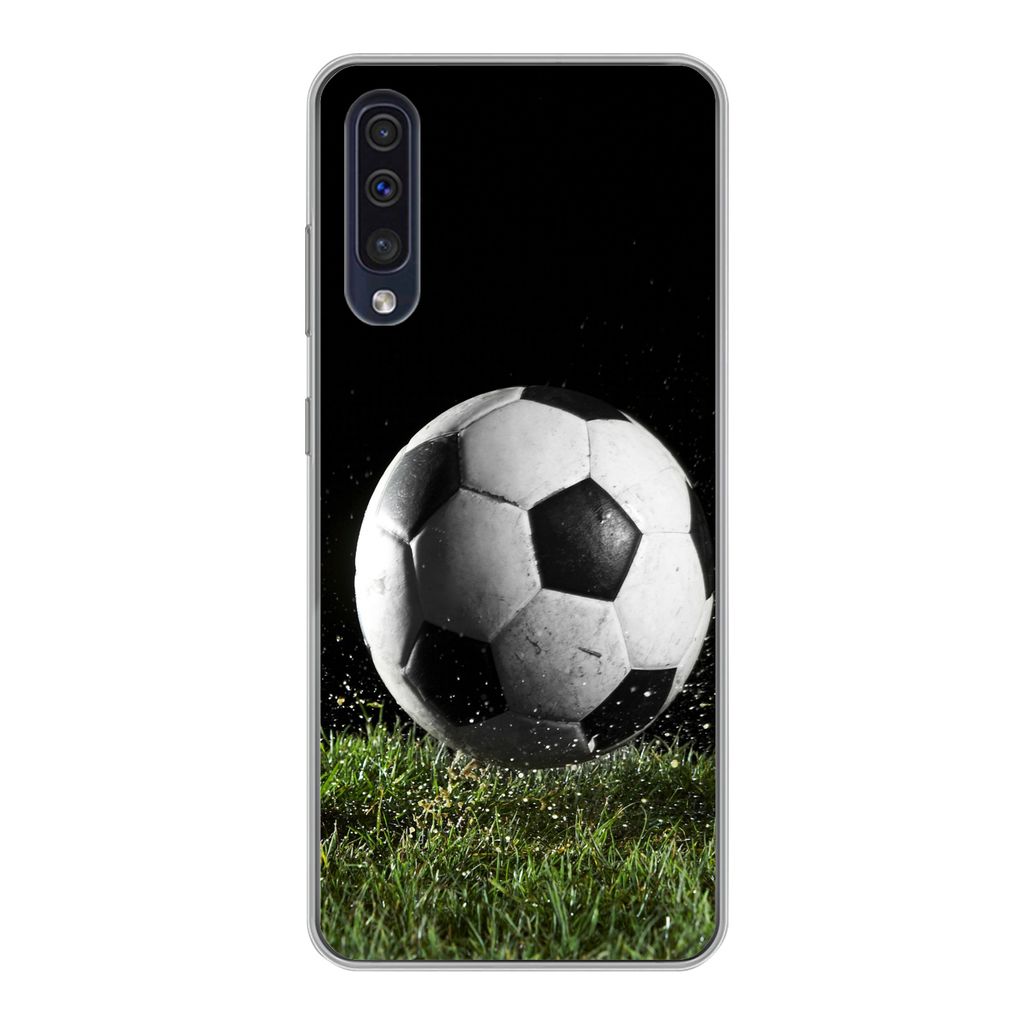 MuchoWow Handyhülle Schutzhülle Hülle für Samsung Galaxy A30s Fußball auf der Wiese Silikon Softcase Handy Hülle - Karteninhaber