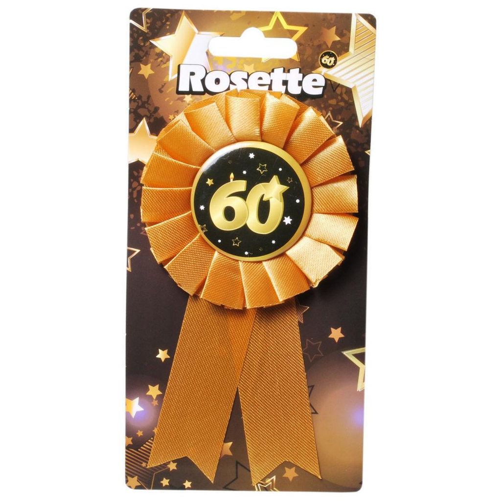 1 ORDEN ROSETTE schwarz/gold MIT ANSTECKNADEL 14 x 8 cm 60.GEBURTSTAG DEKO