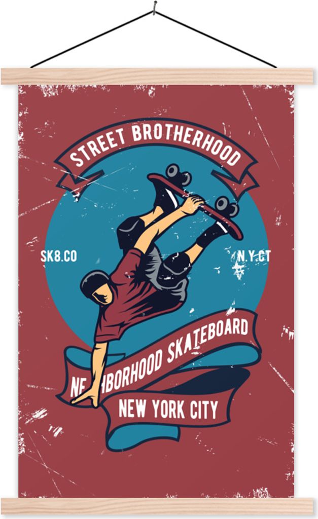 MuchoWow Textilposter Skateboard - Mann - Retro - Zitat 120x180 cm mit holzfarbenen Rahmen - Textil-Plakat