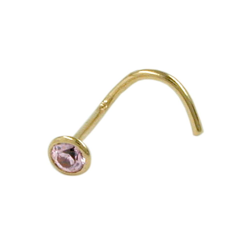 Nasenstecker 25mm Spirale mit Zirkonia rund pink 18Kt Gold gold 2,5mm