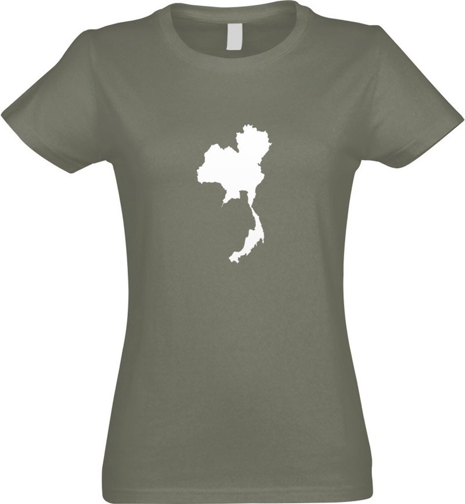 Kiwistar - T-Shirt tailliert - Damen - Olive - Thailand Umriss Kontur - mit Motiv Bedruckt - Funshirt Design - Sport - Freizeit - Damen - XL