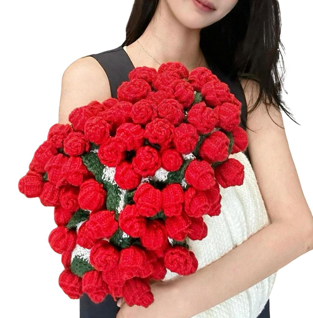 Handgehäkelte Rosenstrauß-Decke, florales Rosenmuster, Kuscheldecke für Sofa, Couch, Auto, Bett, Mädchen, Frauen, Geburtstagsgeschenk