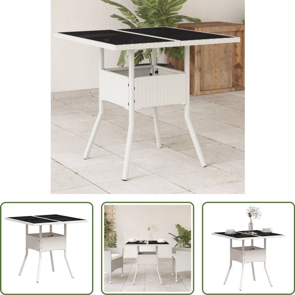 The Living Store Gartentisch mit Glasplatte Weiß 80x80x75 Produktbild 