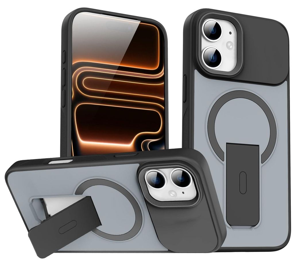 Magnet Ständer Hülle für iPhone 15, Kompatibel mit MagSafe, Matt Rückseite Stoßfeste Handyhülle Schwarz