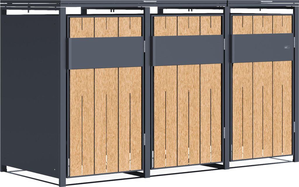 AXI Luke Mülltonnenbox Anthrazit/Holzoptik aus Metall - 3 Tonnen | Mülltonnenverkleidung mit Deckel für 3 Tonnen - Max. 240L - 200 x 80 x 116 cm...