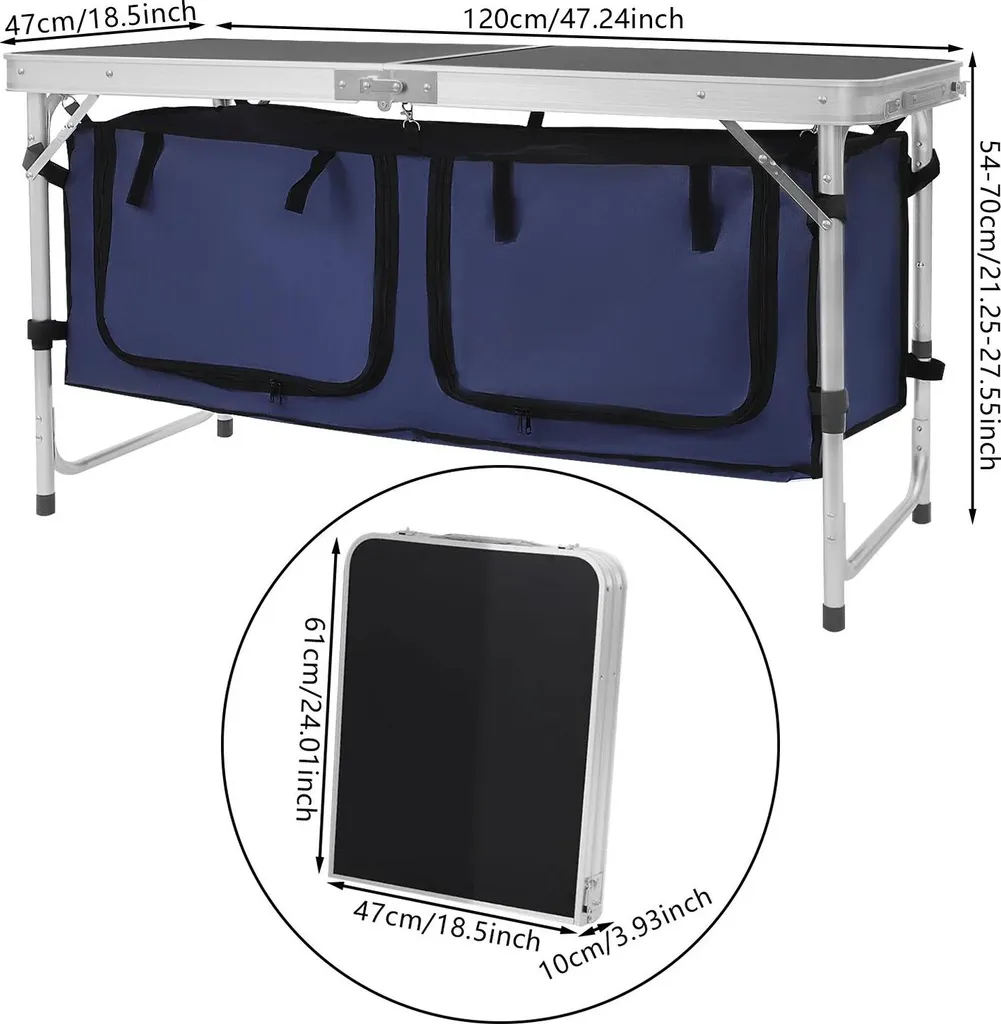 Table extérieure pliable en aluminium noir 120cm avec pieds modulables - 7