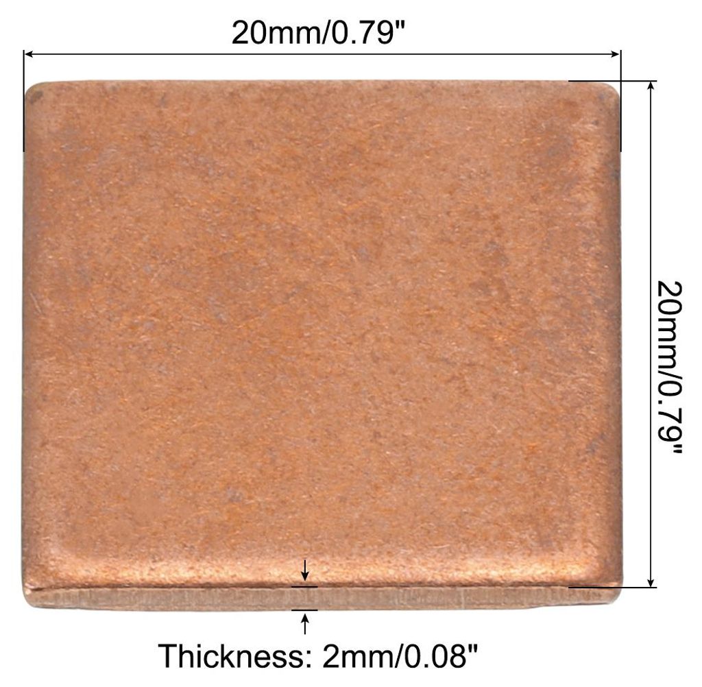Kš¹hlk?rper-Kupferblech-Unterlegscheibe, 2 mm dick, 20 x 20 mm Pads mit w?rmeleitendem Klebeband fš¹r Desktop-Computer, GPU, CPU-Kš¹hlpflaste...