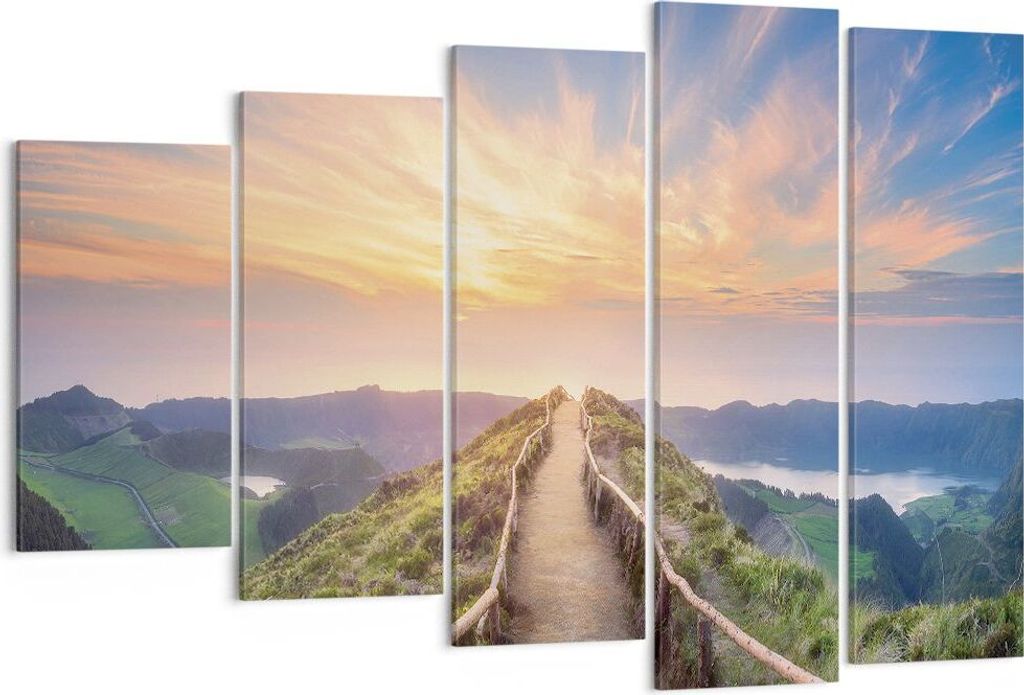 Bild auf Leinwand - Leinwandbild - 5 Teile - Trail Berg Azoren - 150x100cm - Wand Bild - Wanddeko - Wandbilder - Leinwanddruck - Bilder - Wanddekor...