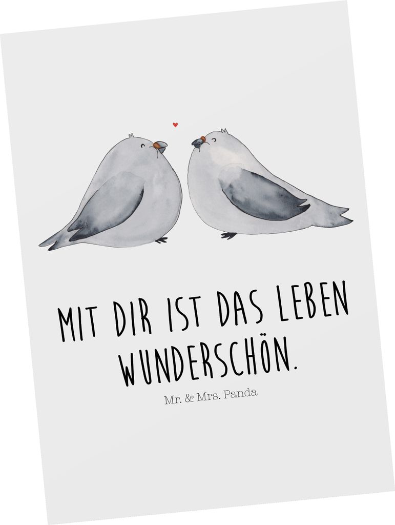 Mr. & Mrs. Panda Postkarte Turteltauben Liebe - Weiß - Geschenk, Freund, Fotokarte, Freundin, Partner, Ansichtskarte, Postkarten, Verlobt, Grußka...