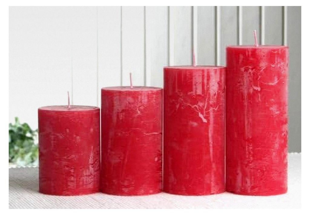 Rustikale Stumpenkerzen-Adventsset, mittel, 6 cm Ø, rot
