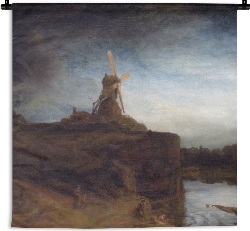 MuchoWow Wandteppich Wandbehang Die Mühle - Gemälde von Rembrandt van Rijn 120x120 cm Tapisserie Dekoration Wandtuch - Modern - Baumwollgewebe