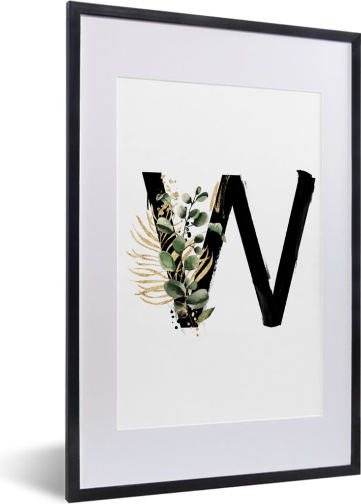 MuchoWow MuchoWow Gerahmtes Poster Blätter - Alphabet - Buchstabe W 40x60 cm - Poster mit zchwarzem Bilderrahmen - Poster in Rahmen