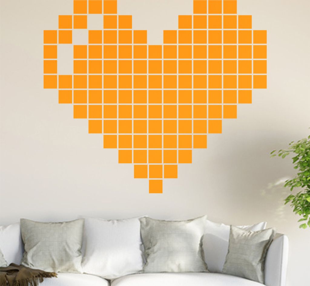 Retro Herz Wandtattoo in 6 Größen - Wandaufkleber Wall Sticker - Dekoration, Küche, Wohnzimmer, Schlafzimmer, Badezimmer