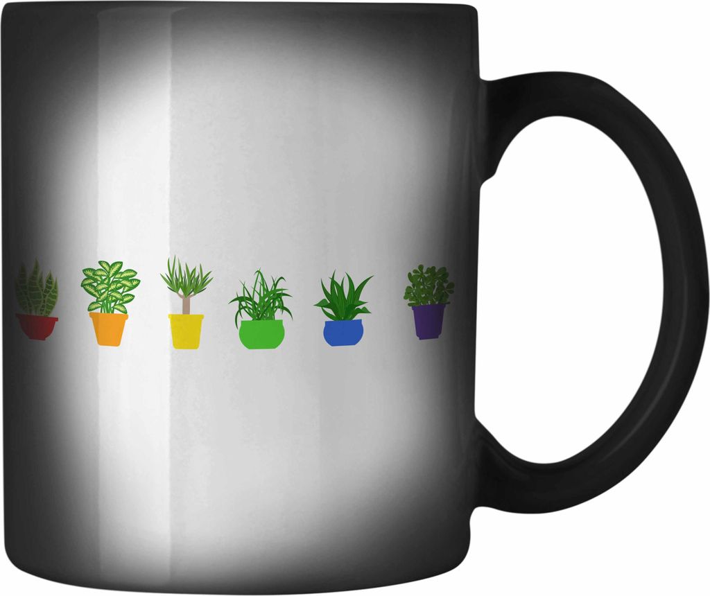 Trendation - Regenbogen Farbwechsel Zauber-Tasse Geschenk LGBT Schwule Lesben Transgender Grafik Pride Pflanzen Grafik (Schwarz)