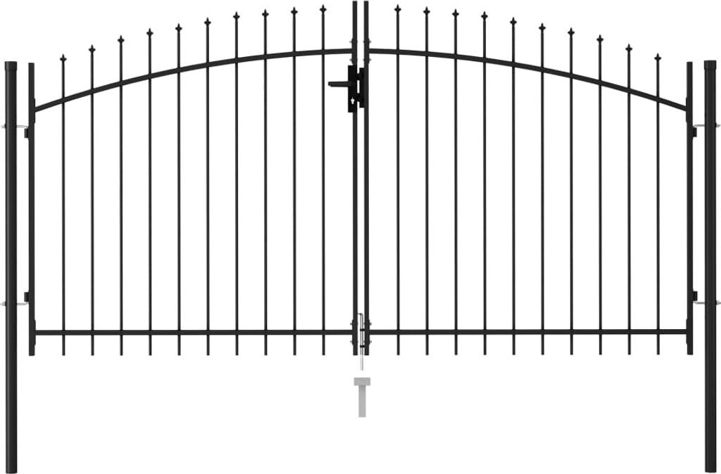 Zauntor Doppelflügel mit Speerspitzen Stahl 3 x 1,5 m Schwarz