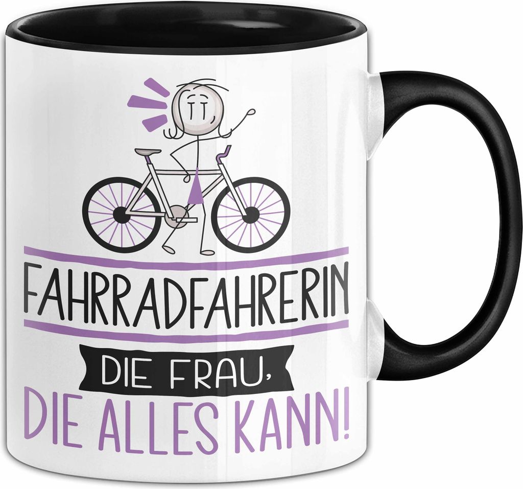 Fahrradfahrerin Geschenk Tasse Becher Die Frau Die Allen Kann Geschenkidee für eine Fahrradfahrerin Lustig (Schwarz)
