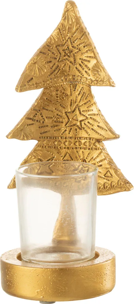 Porte-bougies Sapin de Noël pour Déco de Table - J-Line Or Polyrésine