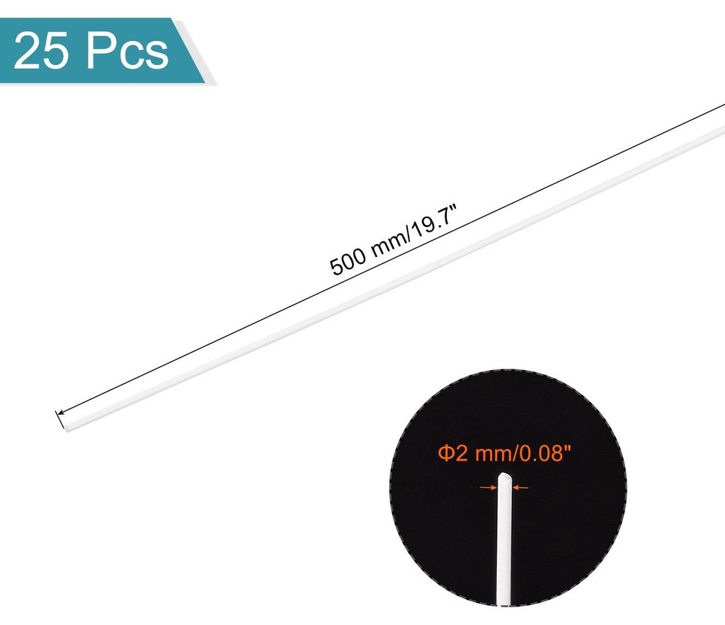 25 Stš¹ck ABS Kunststoffst?be, Durchmesser 2mm L?nge 500mm Kunststoffstab Rund fš¹r Mechanischer Einsatz, Schulprojekt, Werkstattanwendung, DIY...