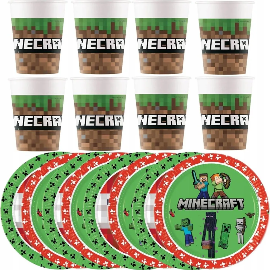 Pack Vaisselle Jetable Minecraft TNT 16 Pièces pour Fête sans Stress