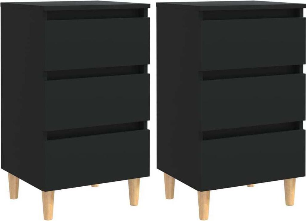 Nachttische mit Massivholz-Beinen 2 Stk. Schwarz 40x35x69 cm
