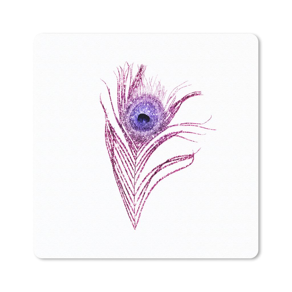 MuchoWow Mauspad Mousepad Pfauenfedern - Lila - Glitter 30x30 cm - Mousepads - Maus Mat - Pad - Mausunterlage - Gaming