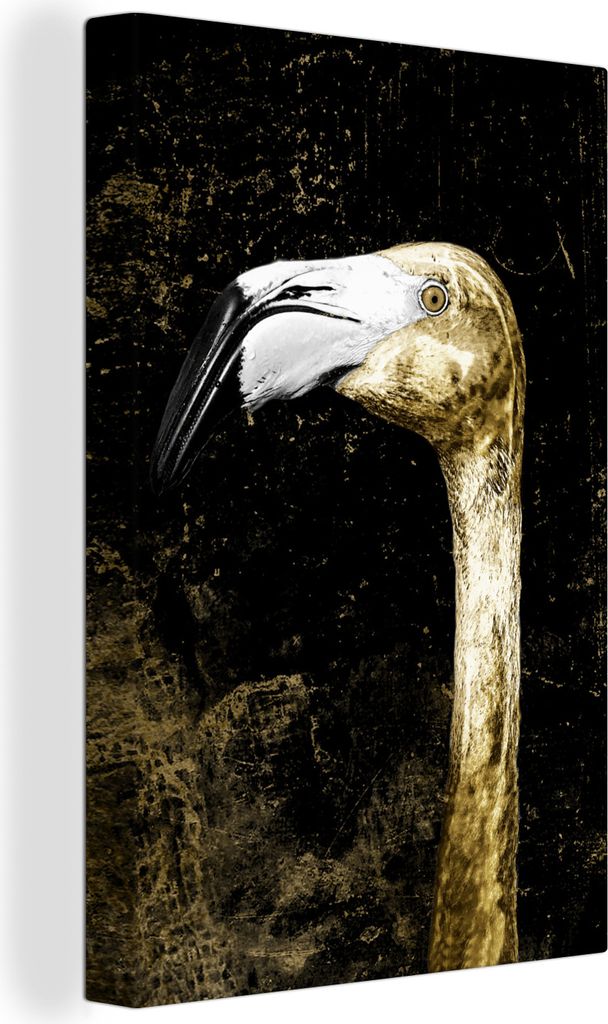 OneMillionCanvasses - Leinwandbilder - 90x140 cm, Flamingo - Gold - Tropisch, Wandbilder Kunstdruck Wanddekoration - Wandschmucke - Schlafzimmer
