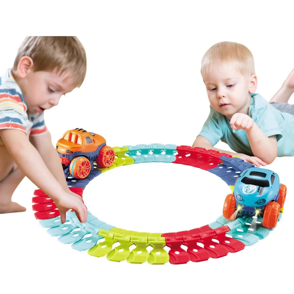 Jouet piste de course à assembler LED avec rails flexibles magiques