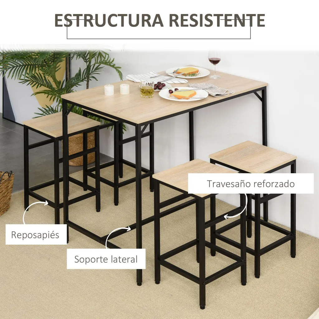 Ensemble Table de Cuisine Haute et Tabourets pour Coin Repas Compact - 5