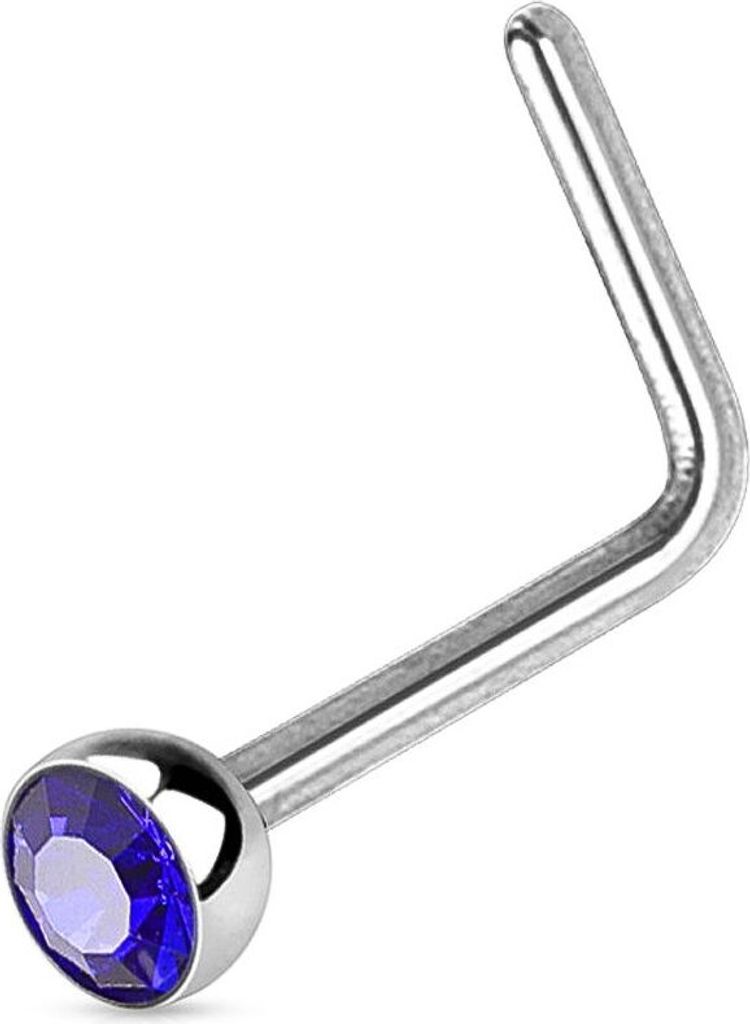 Autiga Nasenpiercing Stecker Nasenstecker Stift Nasen Piercing gebogen L-Form Zirkonia Kristall silber-blau 0,8 mm