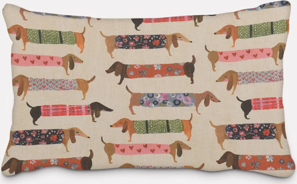 SCHÖNER LEBEN. Kissenhülle Baumwollstoff Dachshund Dackel beige bunt Größe 40x60cm (HxB) 40x60cm (HxB) Größe