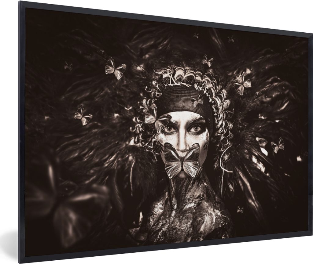 MuchoWow Gerahmtes Poster Frau - Schwarz - Weiß - Luxus 60x40 cm - Poster mit Schwarzem Bilderrahmen Wandposter Rahmen Foto Bilder - Printing - ...