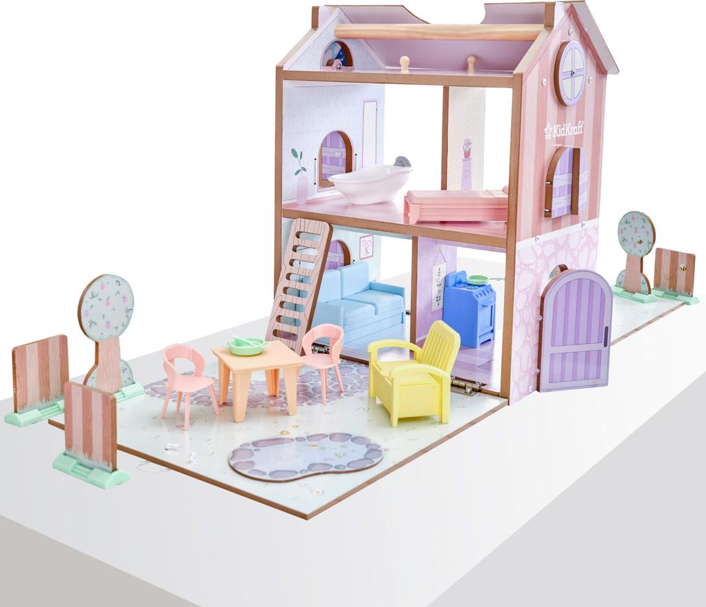KidKraft Play & Store Cottage Puppenhaus aus Holz mit Mbeln und Zubehr fr Mini Puppe, Spielset fr Minipuppen, Spielzeug fr Kinder ab 3 Jahre, 20510