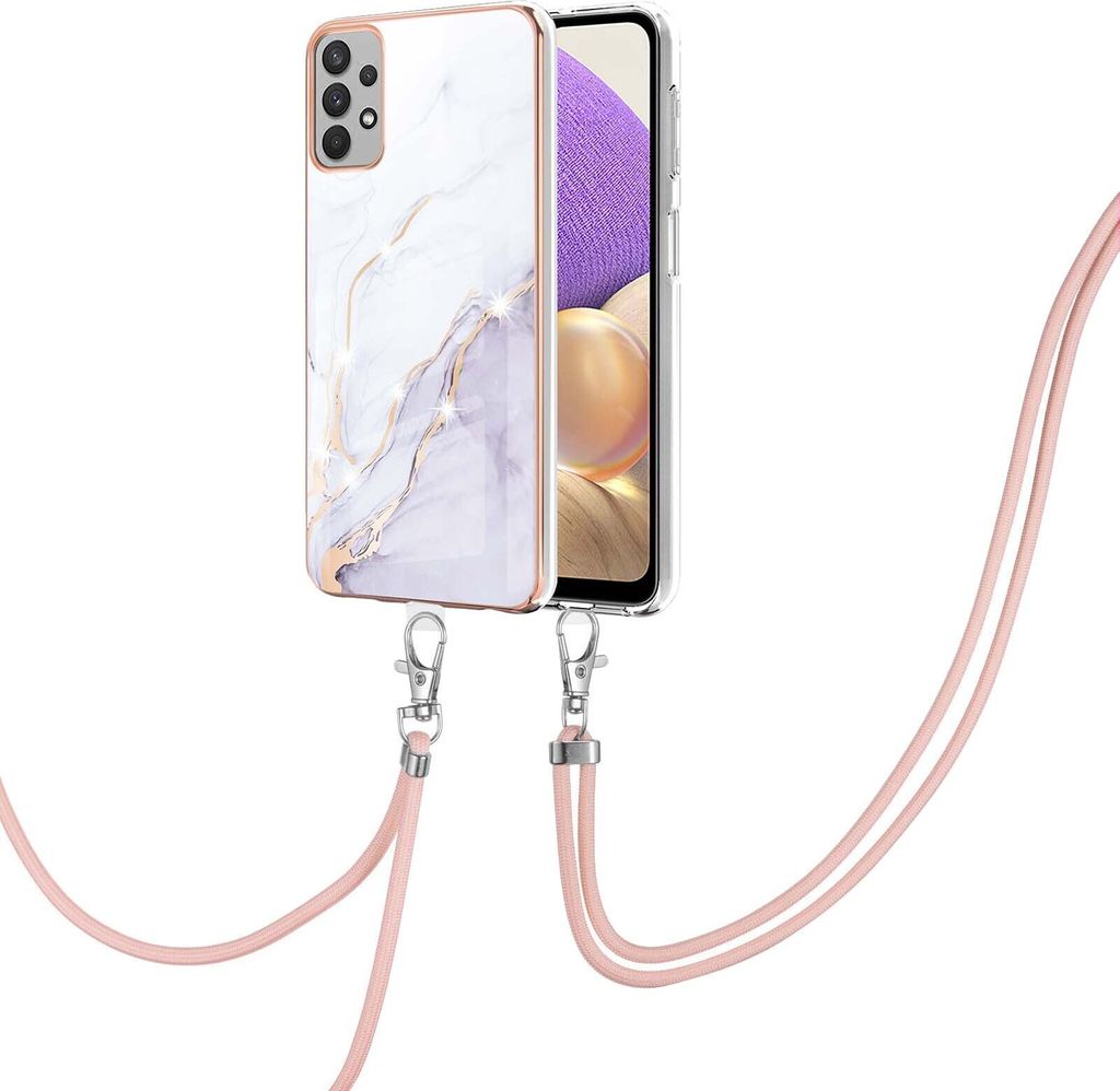 Handykette Hülle für Samsung Galaxy A33 5G Muster TPU Schutzhülle mit verstellbarem Tragegurt Weiß