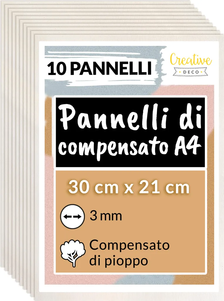 10 Fogli Legno Naturale A4 per Decorazione Casa | Pioppo 3mm Premium