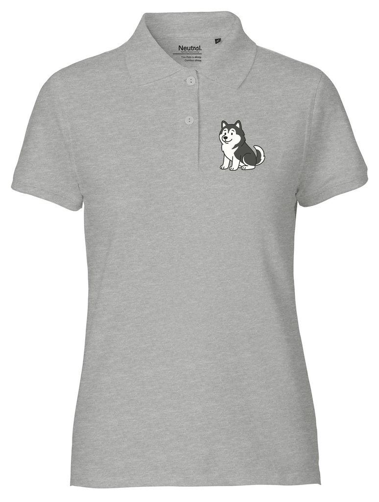 Huuraa Damen Polo Shirt Alaskan Malamute Comic Mali XXL Sport Grey Bio Baumwolle Fairtrade Poloshirt Geschenkidee