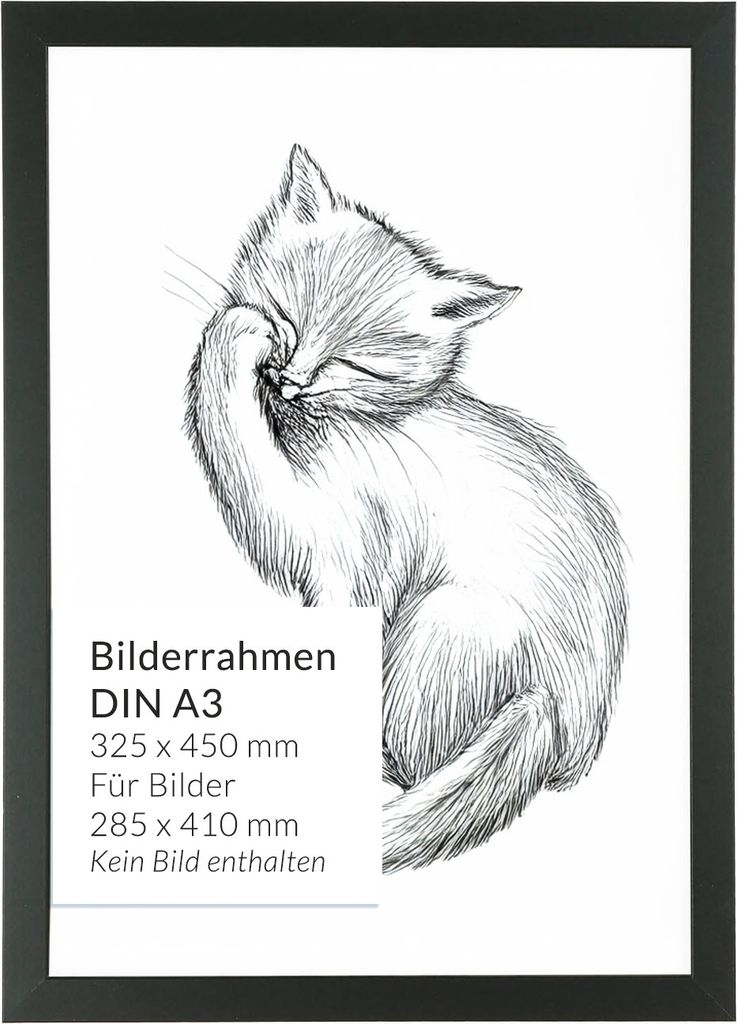 Schwarzer Bilderrahmen A3 45x32,5 cm bruchsicher Holz Kunststoff Wand Fotorahmen