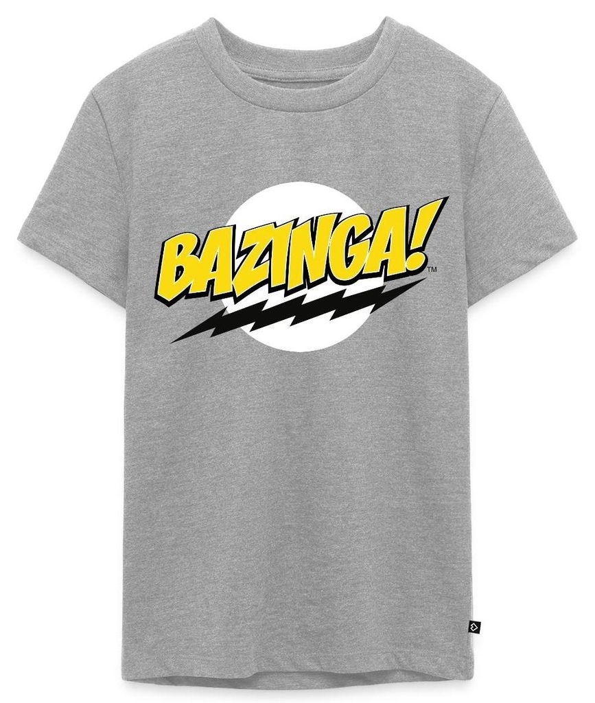 Spreadshirt The Big Bang Theory Bazinga Teenager Premium T-Shirt, 146/152 (10 Jahre), Grau meliert