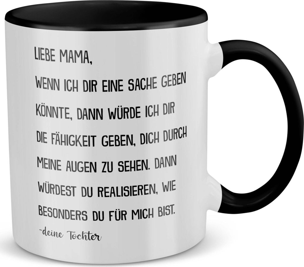 22Feels Mama Geschenk von Tochter Muttertag Geburtstag Mutter Tasse Weihnachten Frauen Kaffeetasse Haferl (Weiss-Schwarz)