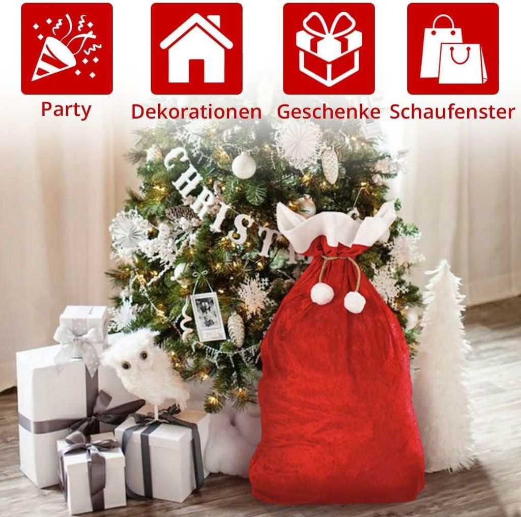 Weihnachtssack, XXL Nikolaussack Weihnachtsmann Sack Santa Sack Geschenkesack Weihnachtsmannsack fš¹r Geschenke Rot und Weiss (70 x 100 cm)