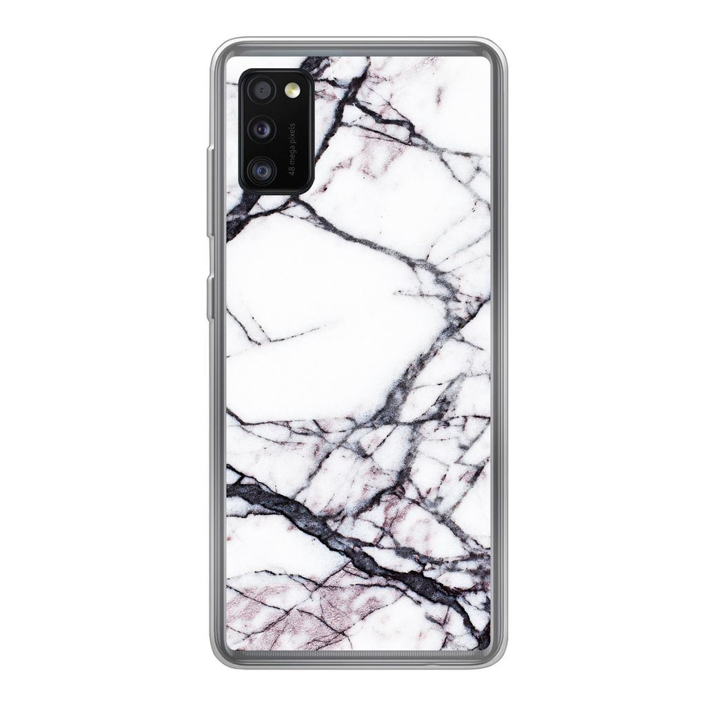 MuchoWow Handyhülle Schutzhülle Hülle für Samsung Galaxy A41 Marmor - Weiß - Stein Silikon Softcase Handy Hülle - Mobiltelefon