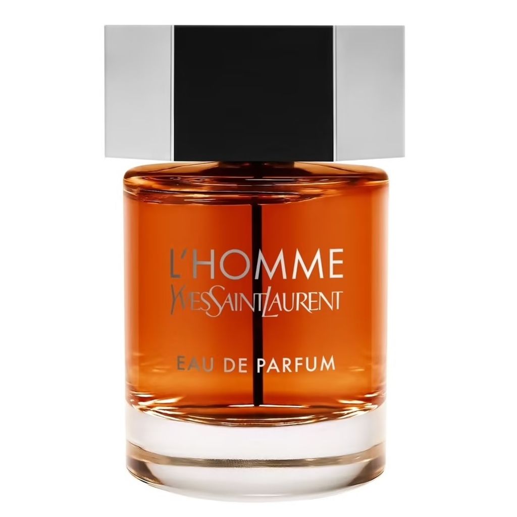 A studio shot of a bottle of Yves Saint Laurent L'Homme Eau de Parfum.