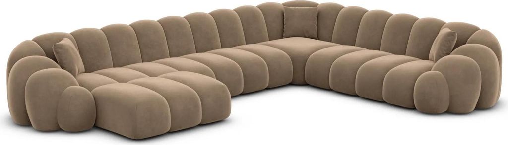 Samtstoff U-Form XXL Wohnlandschaft Liora Braun Links