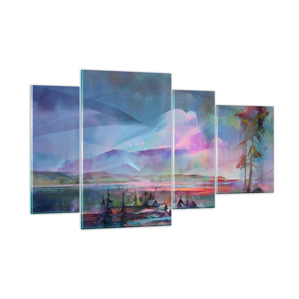 Bilder auf glas - Berge Baum Wasser - 120x70cm - Glasbilder - Wandbilder - Kunstdruck - zum Aufhängen bereit - Wanddekoration aus Glas - Glas Bild...