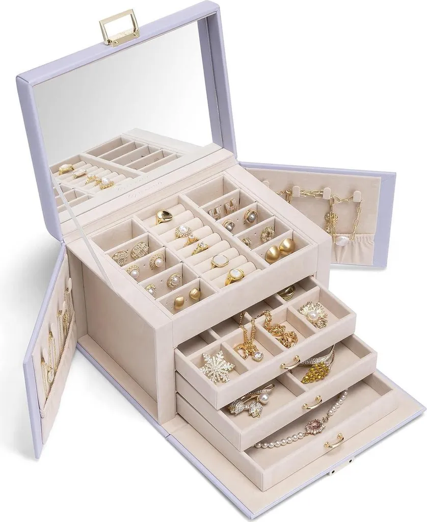 Vlando Portagioie Design Viola | Organizer con Cassetti e Specchio HD